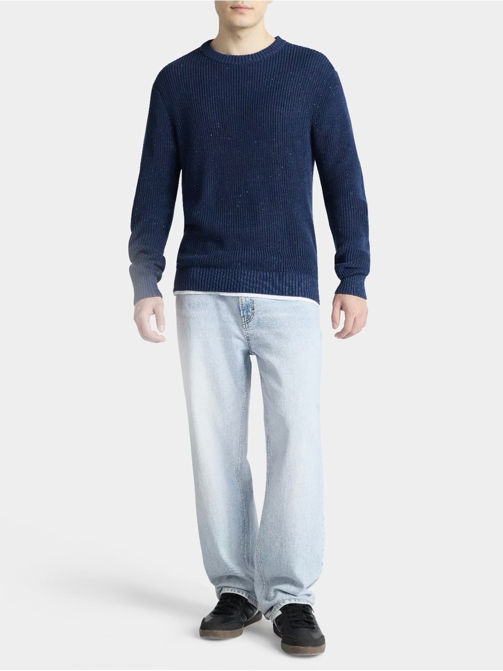 Navy Crewneck Ribbed Souffle Yarn Confetti Sweater